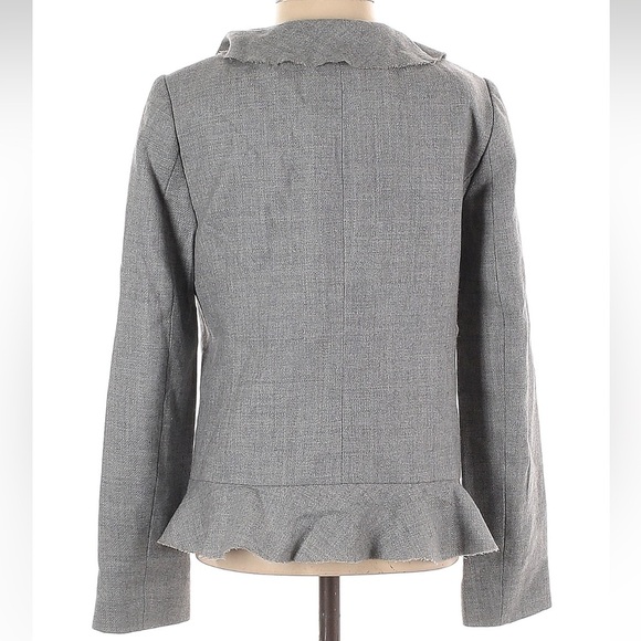 J. Crew Charcoal Gray 100% Wool Raw Edge Ruffle Front Blazer Jacket Size 0 XS - Picture 2 of 5
